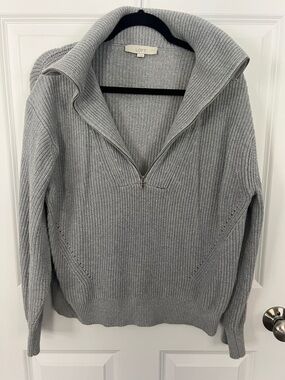 LOFT Light Gray Ribbed Half-Zip Turtleneck Sweater